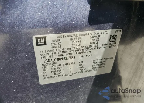 2014 Chevrolet Equinox Lt from USA, damaged, VIN 2GNALCEK2E6233889